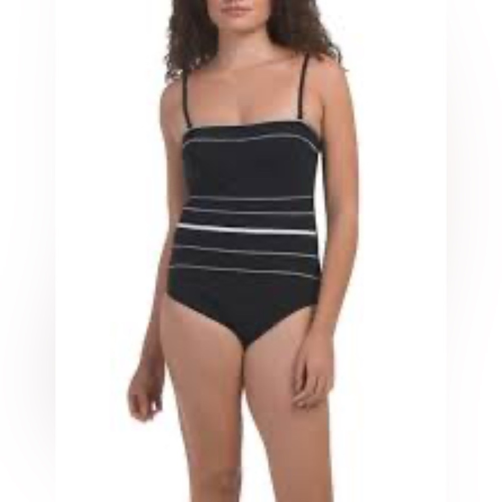 Gottex Cruise Bandeau One‑Piece Swimsuit Black White Size 8 NWT